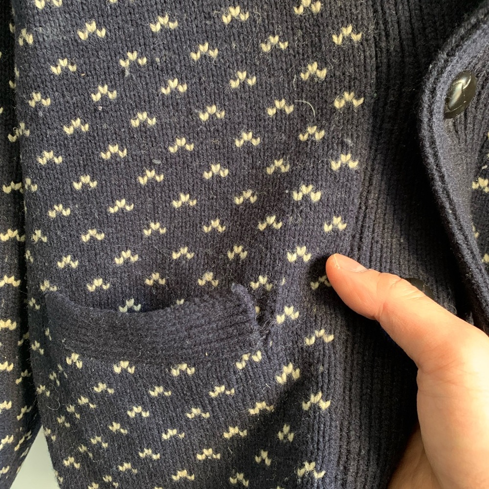 J. Crew Men's Dark Blue Patterned Shawl Collared Cardigan - Picture 3 of 5